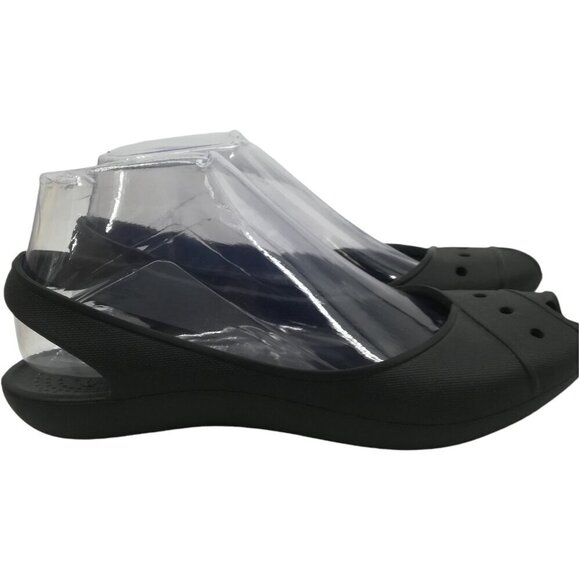 Crocs Malinidi Black Waterproof Peep Toe Slingback Shoes Size 6 Flat Comfort - Picture 5 of 10